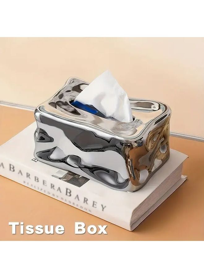 Silvery Ceramic Tissue Box Holder With Lid Bathroom Paper Towel Dispenser Wall Mountable - Image 2